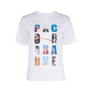 Paco Rabanne | Logo Print Gathered Organic Cotton T-shirt in White